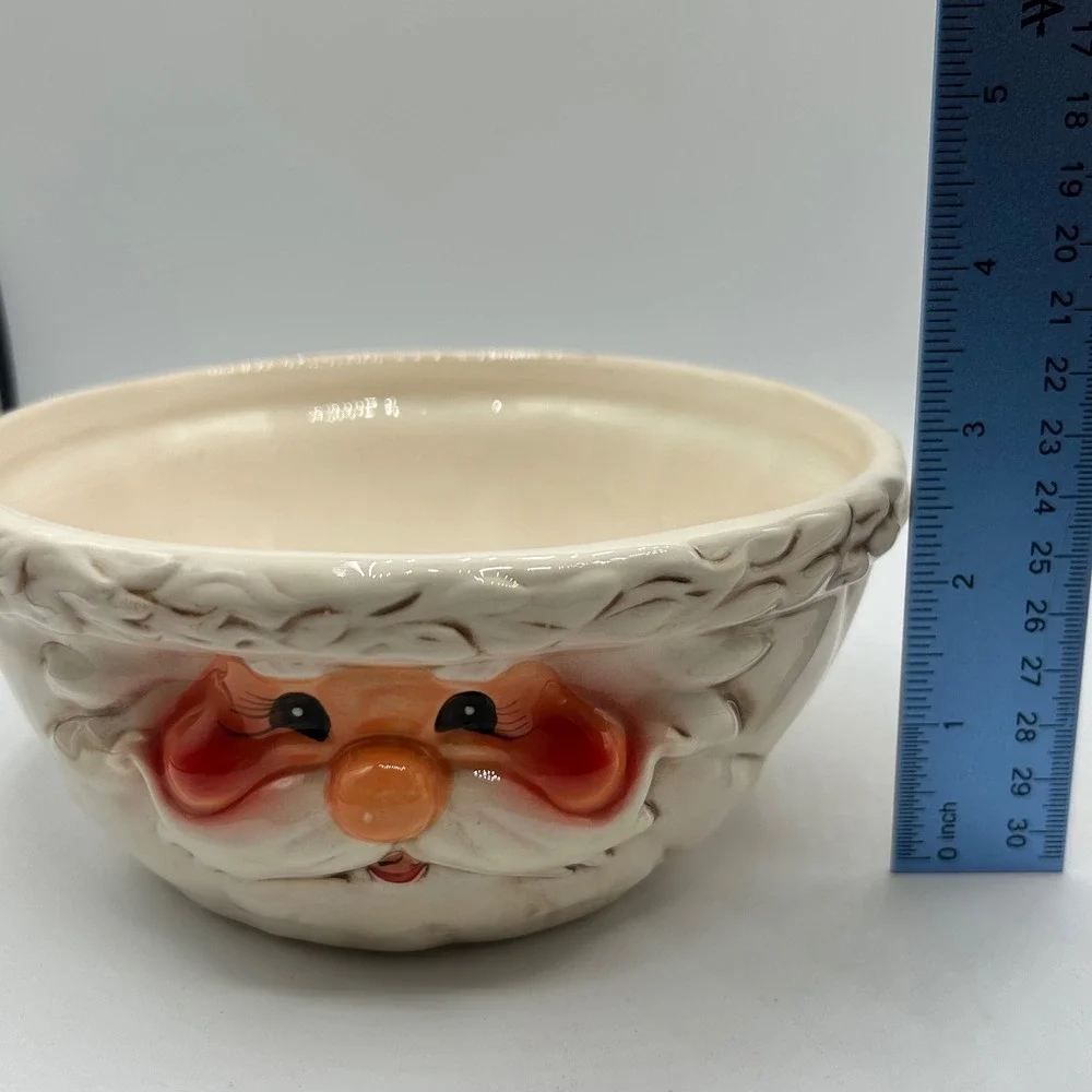 Vintage Style Ceramic Santa Claus Face Bowl Holiday Christmas Decor Food Safe